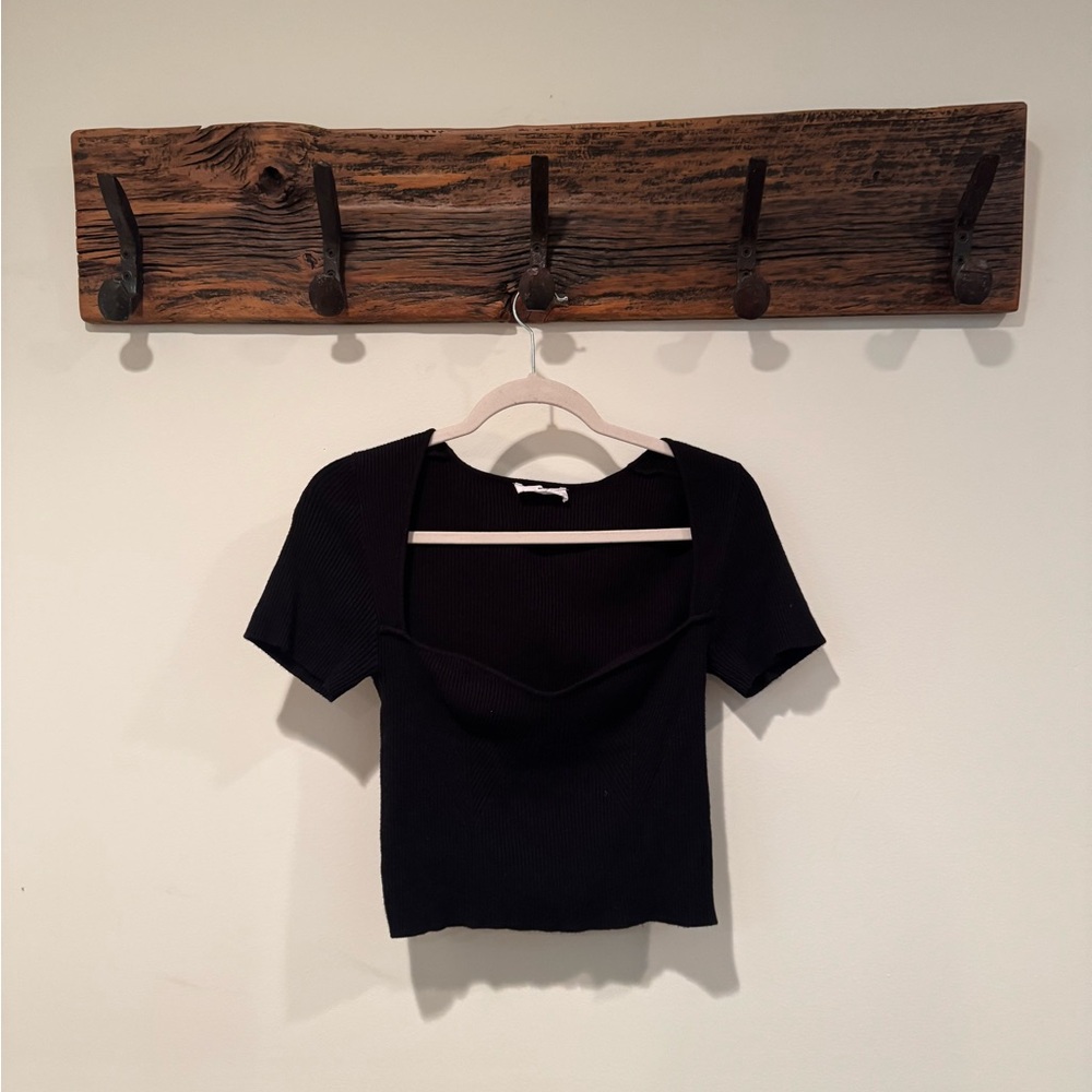 Double Zero Black Crop Backless Sailor Collar T-Shirt